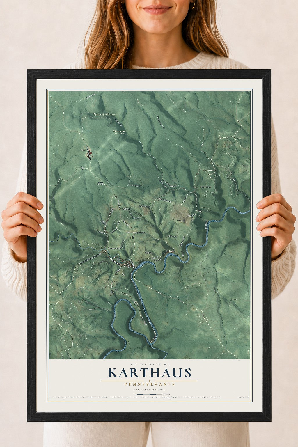 Map of Karthaus, Pennsylvania, 18 x 24 inch print in a black wood frame