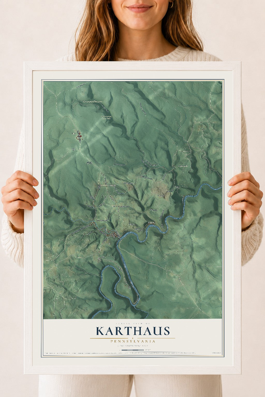 Map of Karthaus, Pennsylvania, 18 x 24 inch print in a white wood frame