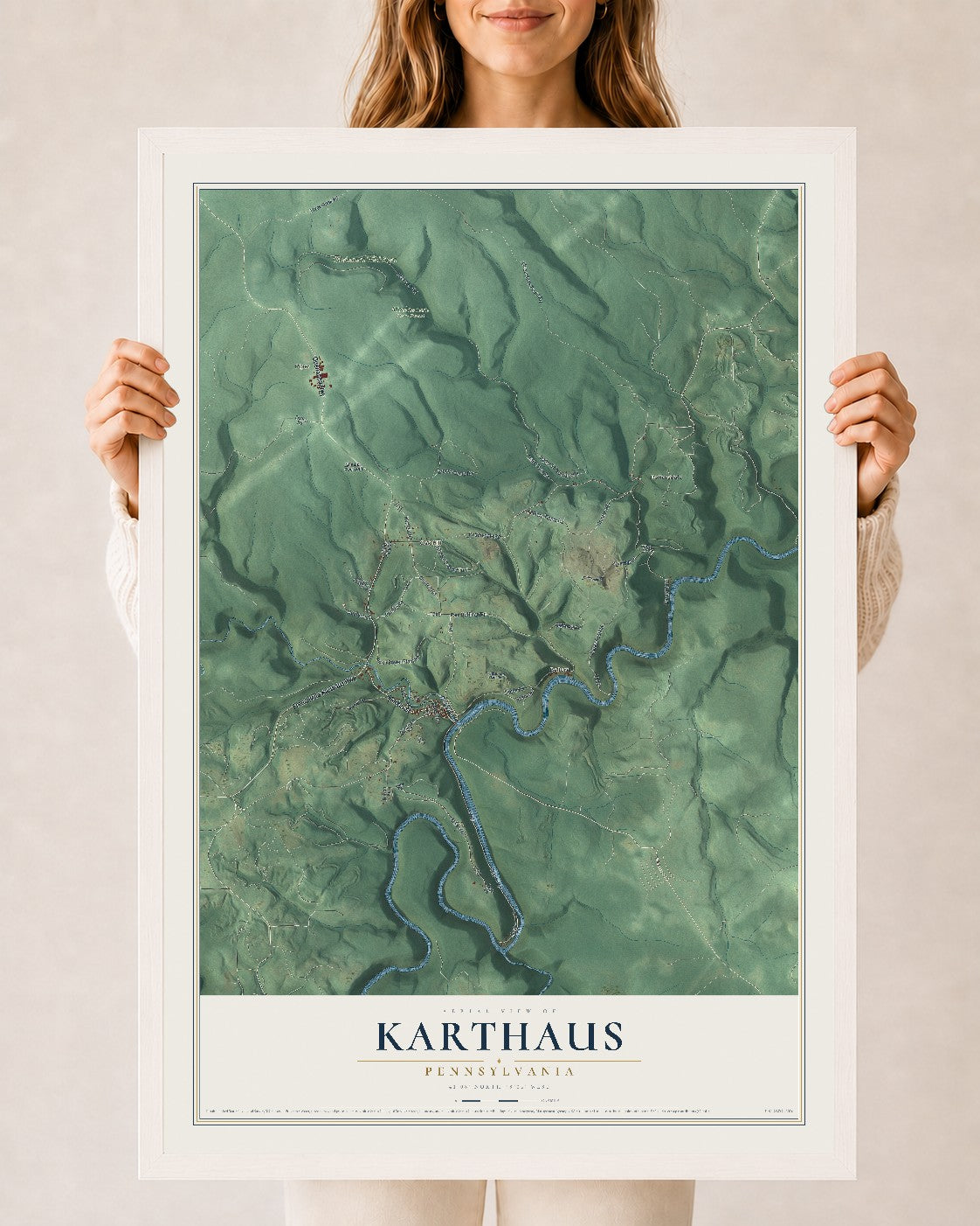 Map of Karthaus, Pennsylvania, 24 x 36 inch print in a white wood frame
