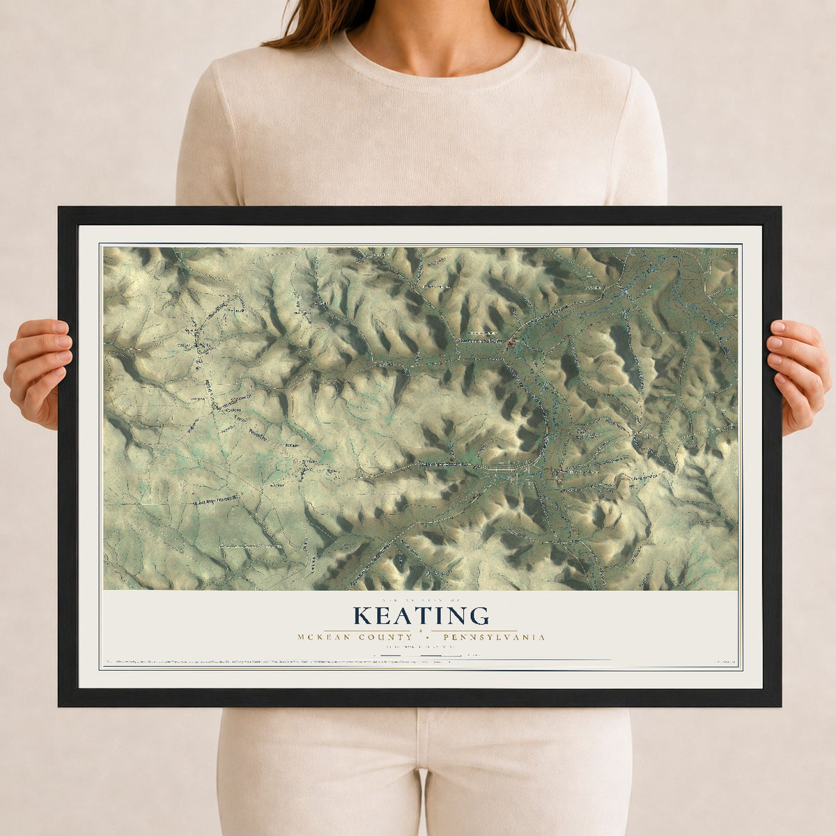 Map of Keating, McKean County, Pennsylvania, 12 x 18 inch print in a black wood frame