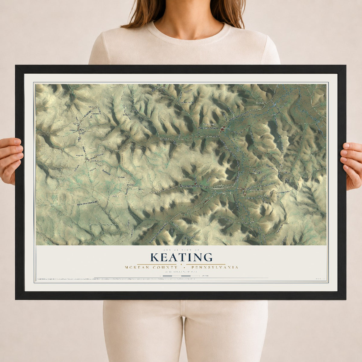 Map of Keating, McKean County, Pennsylvania, 18 x 24 inch print in a black wood frame