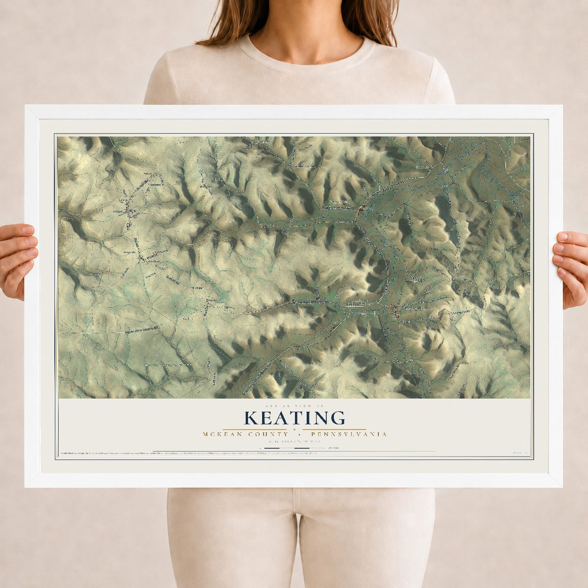 Map of Keating, McKean County, Pennsylvania, 18 x 24 inch print in a white wood frame