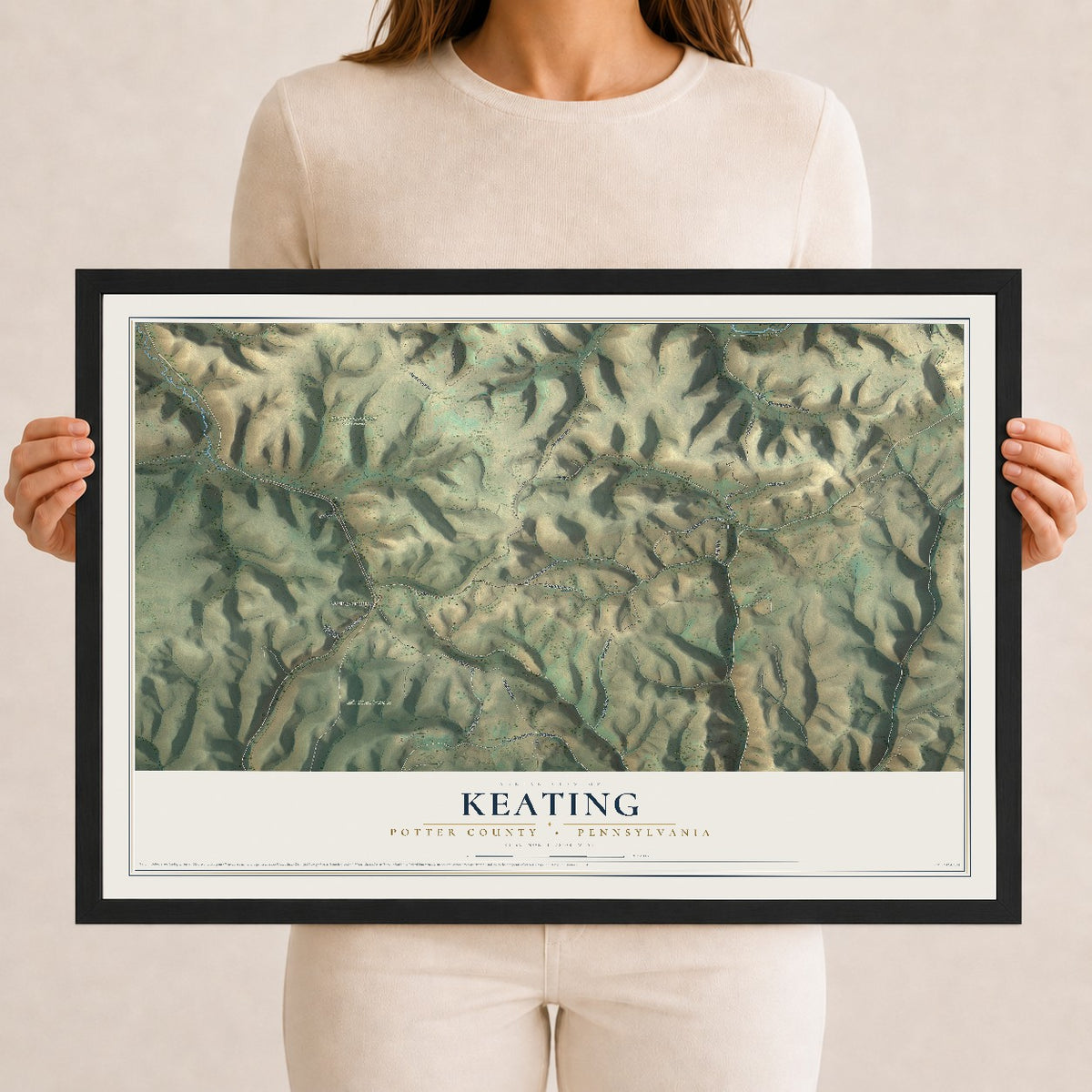 Map of Keating, Potter County, Pennsylvania, 12 x 18 inch print in a black wood frame