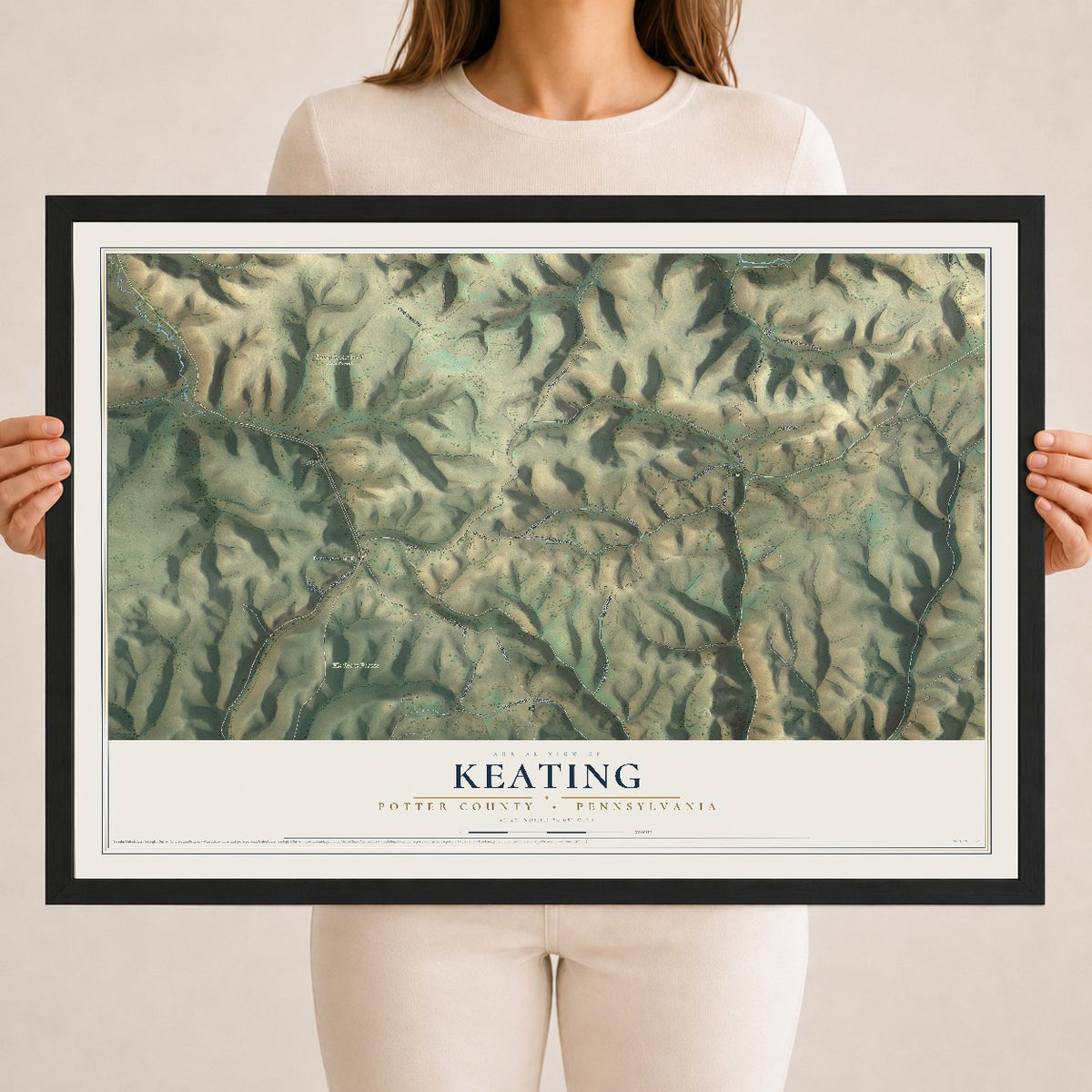 Map of Keating, Potter County, Pennsylvania, 18 x 24 inch print in a black wood frame
