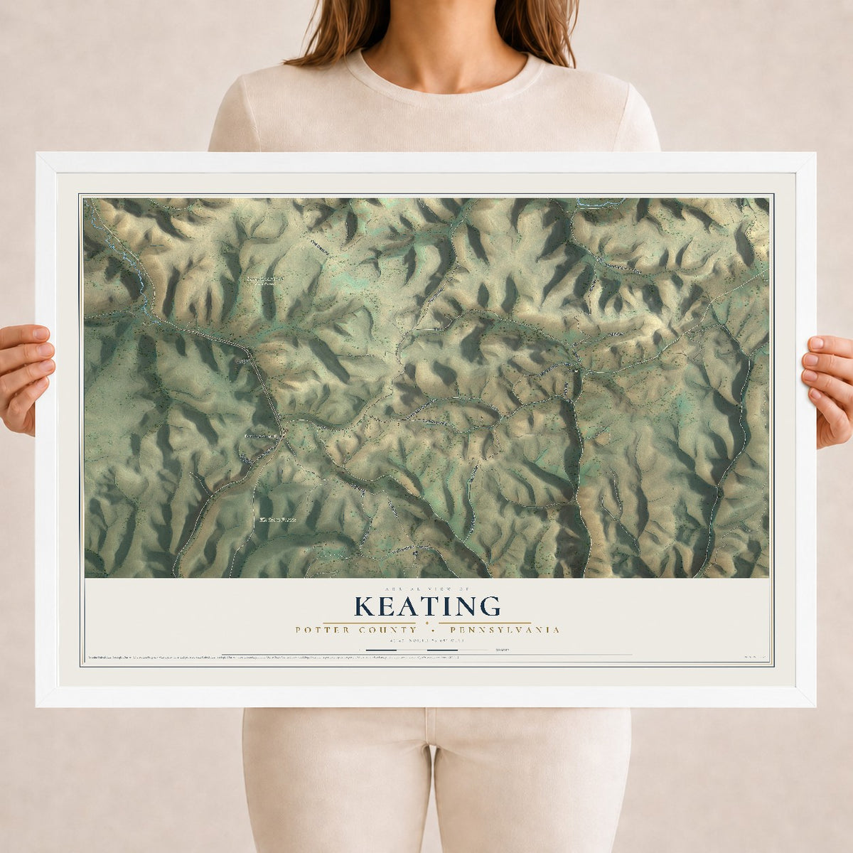 Map of Keating, Potter County, Pennsylvania, 18 x 24 inch print in a white wood frame