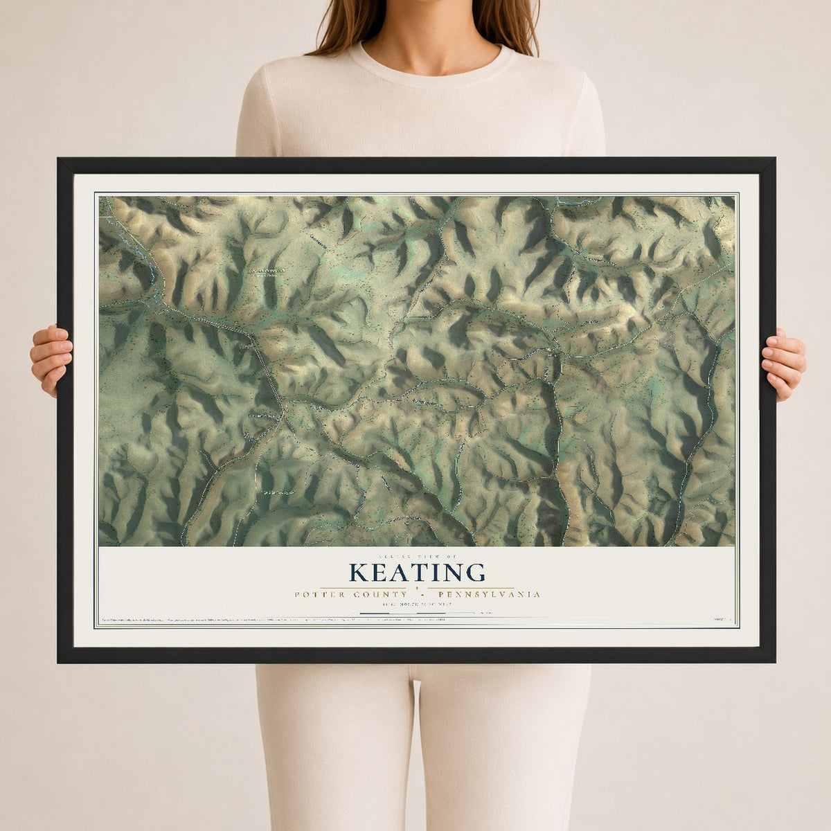 Map of Keating, Potter County, Pennsylvania, 24 x 36 inch print in a black wood frame