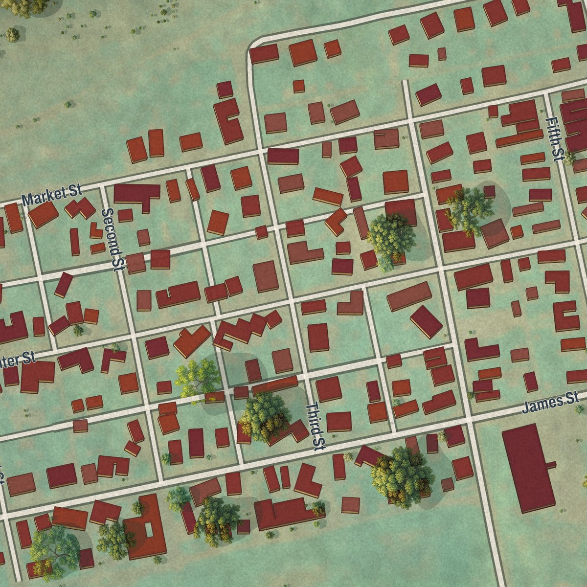 Close-up of the map of Kelayres, Pennsylvania print showing street and building detail