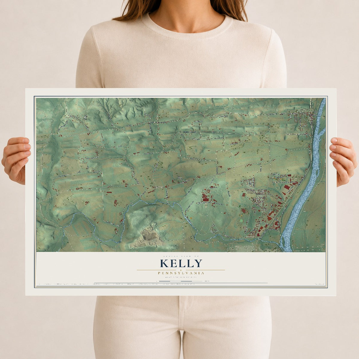 Map of Kelly, Pennsylvania, 12 x 18 inch unframed archival matte print