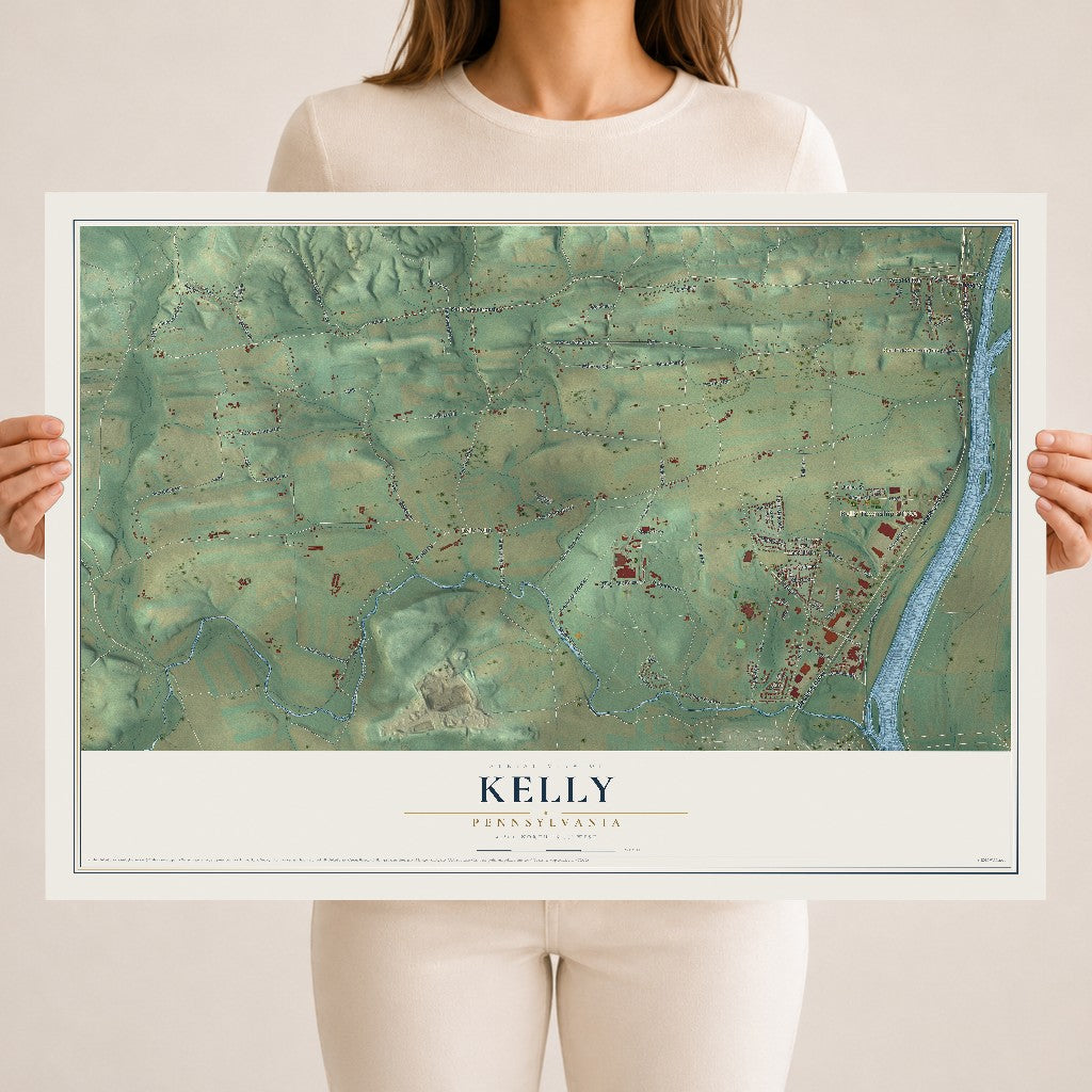 Map of Kelly, Pennsylvania, 18 x 24 inch unframed archival matte print