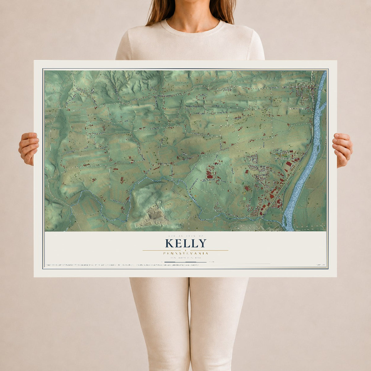 Map of Kelly, Pennsylvania, 24 x 36 inch unframed archival matte print