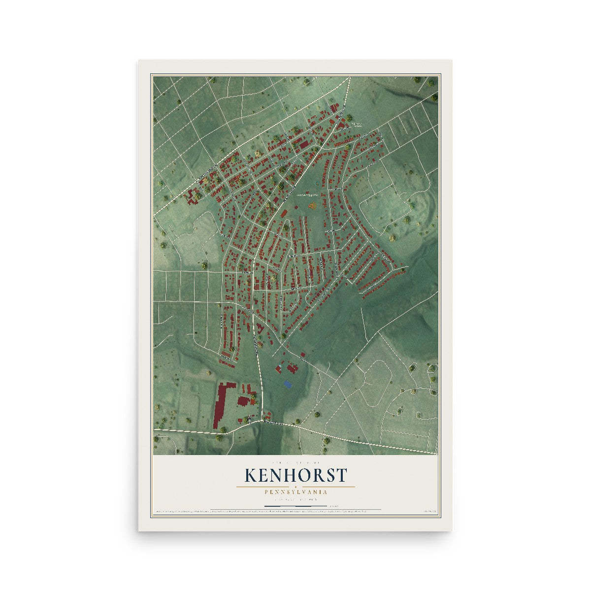 Map of Kenhorst, Pennsylvania, 12 x 18 inch unframed archival matte print