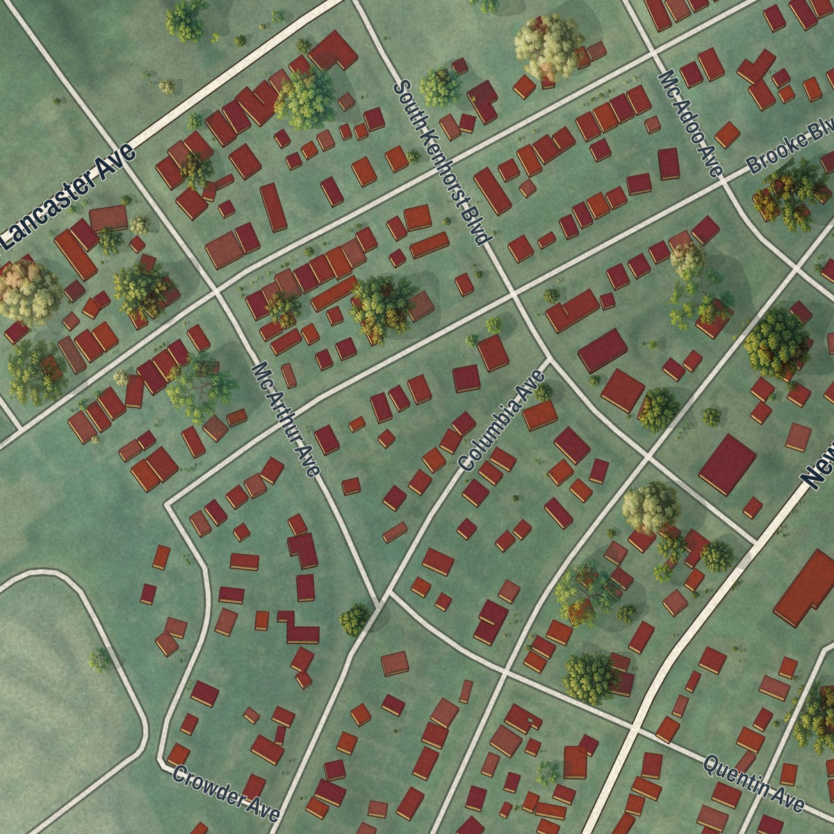 Close-up of the map of Kenhorst, Pennsylvania print showing street and building detail