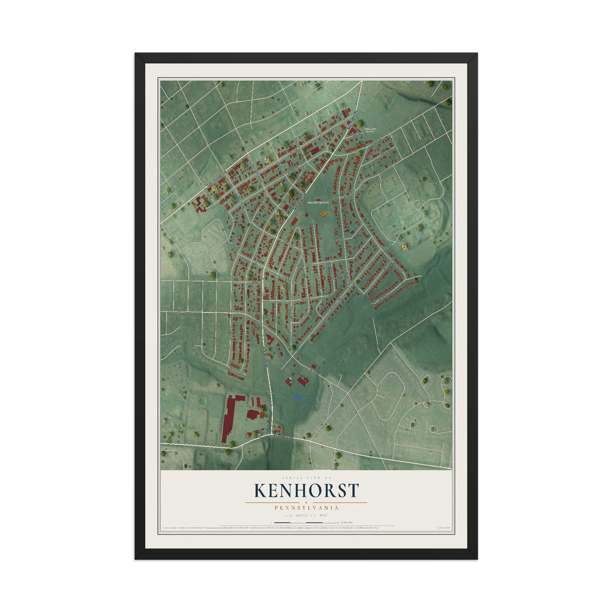 Map of Kenhorst, Pennsylvania, 12 x 18 inch print in a black wood frame