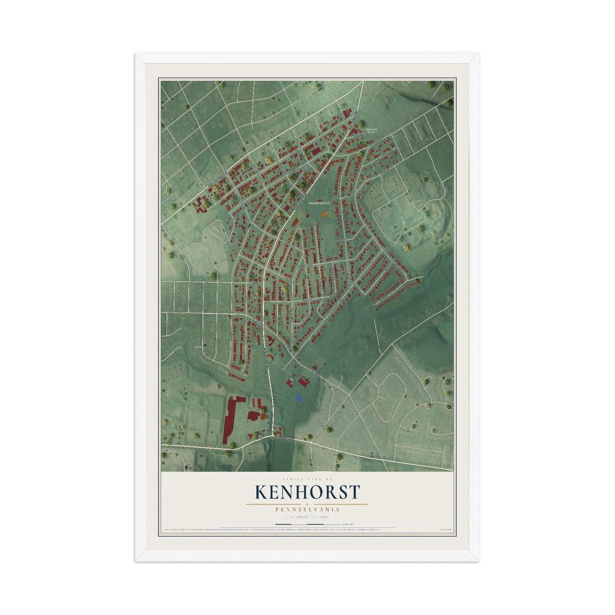 Map of Kenhorst, Pennsylvania, 12 x 18 inch print in a white wood frame