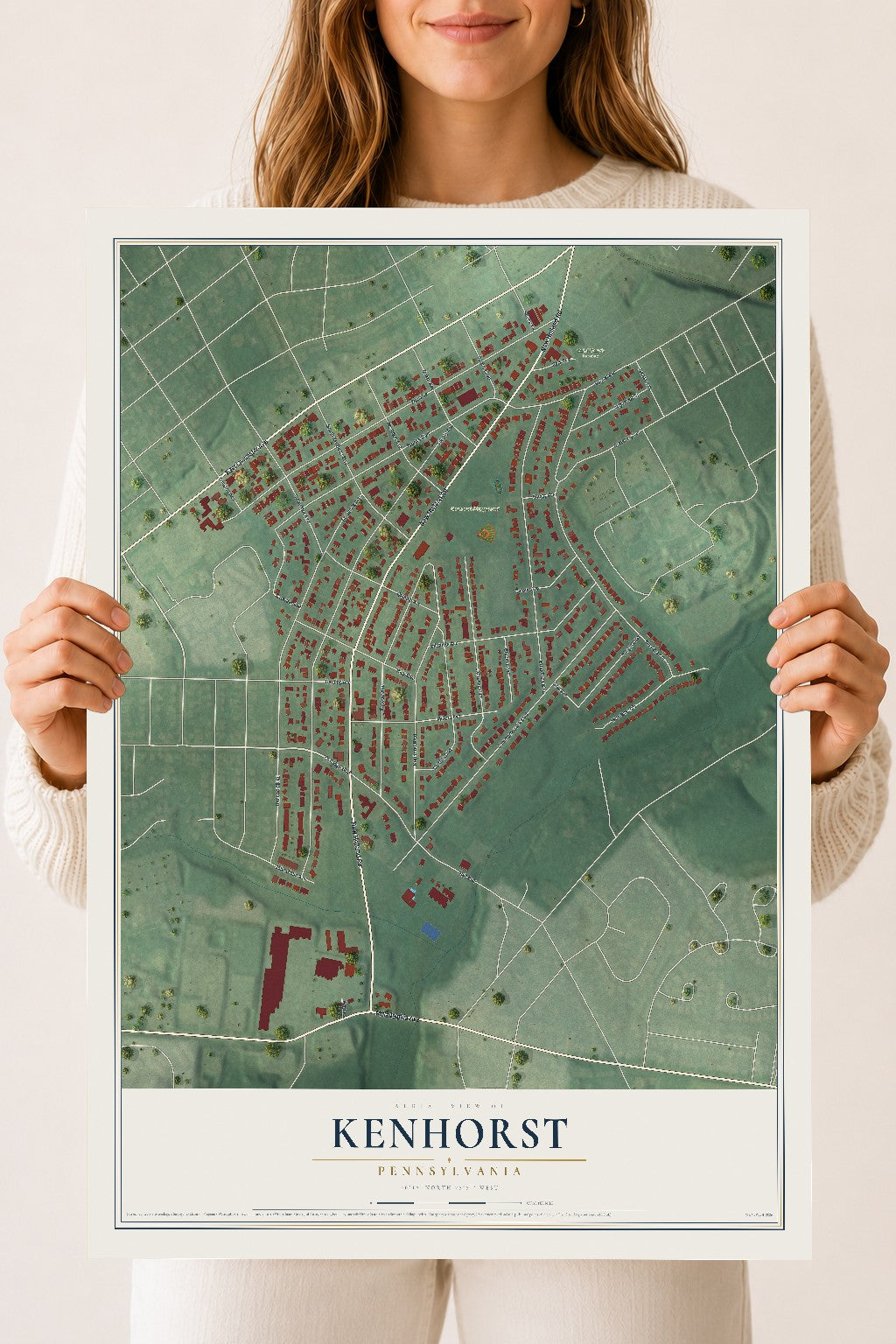 Map of Kenhorst, Pennsylvania, 18 x 24 inch unframed archival matte print
