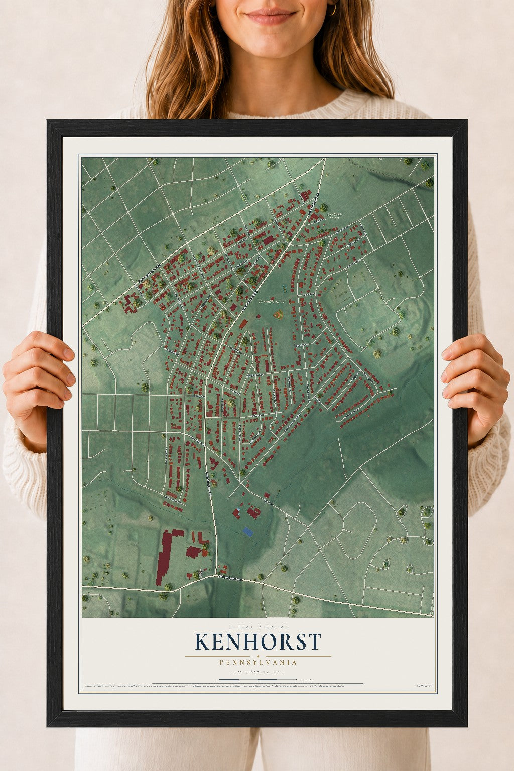 Map of Kenhorst, Pennsylvania, 18 x 24 inch print in a black wood frame