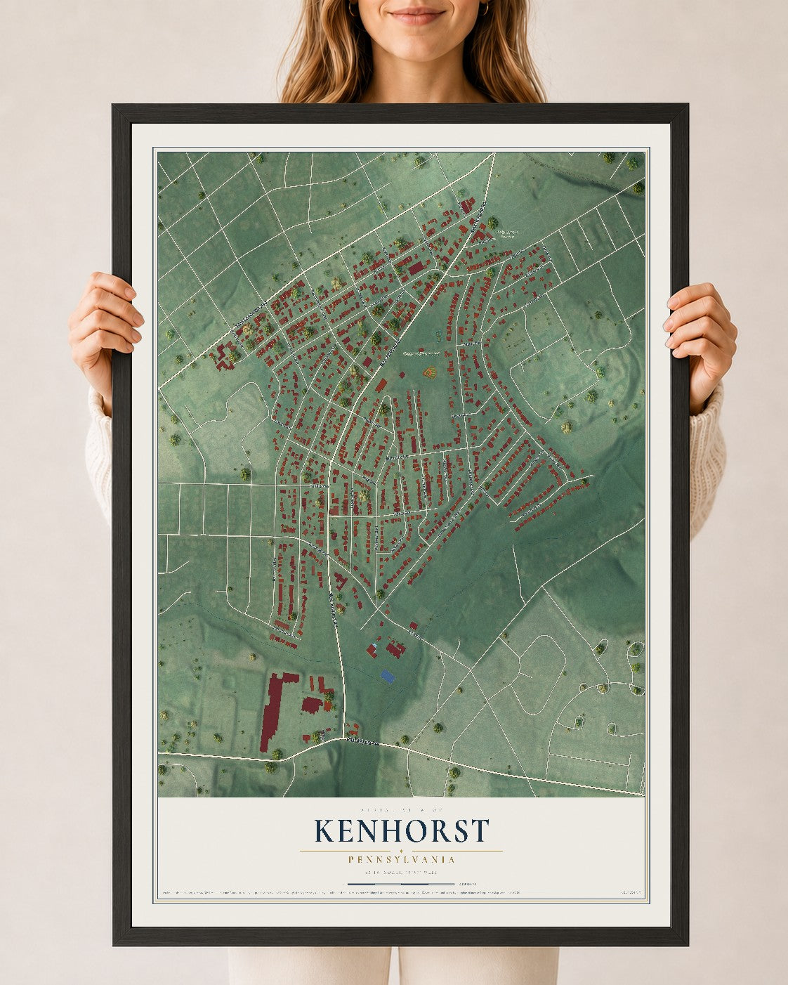 Map of Kenhorst, Pennsylvania, 24 x 36 inch print in a black wood frame