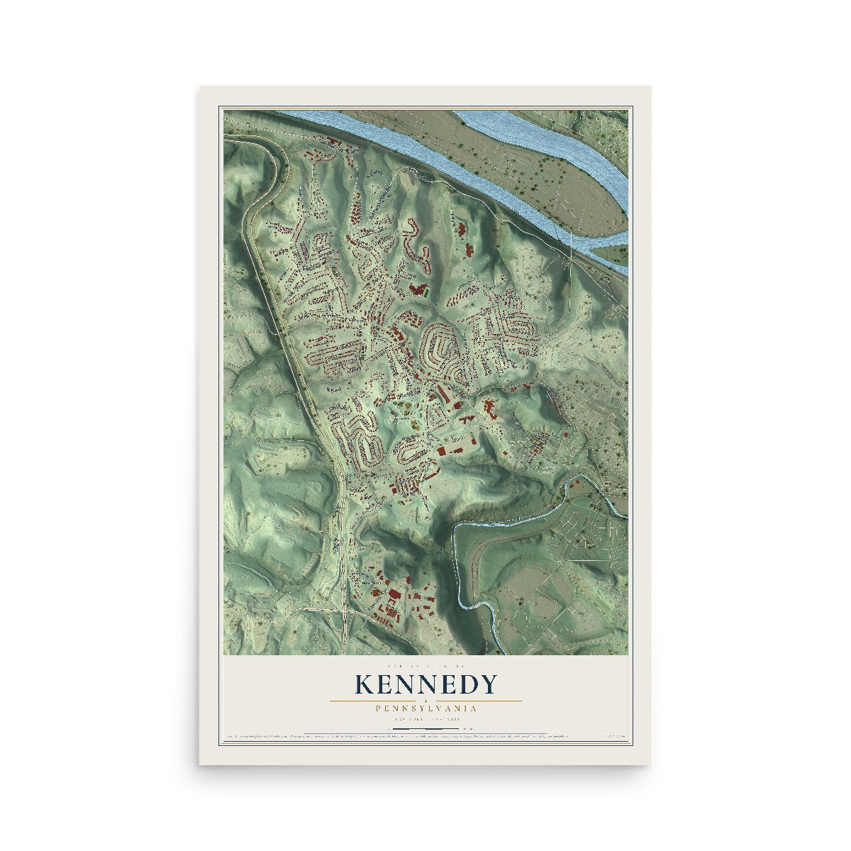 Map of Kennedy, Pennsylvania, 12 x 18 inch unframed archival matte print