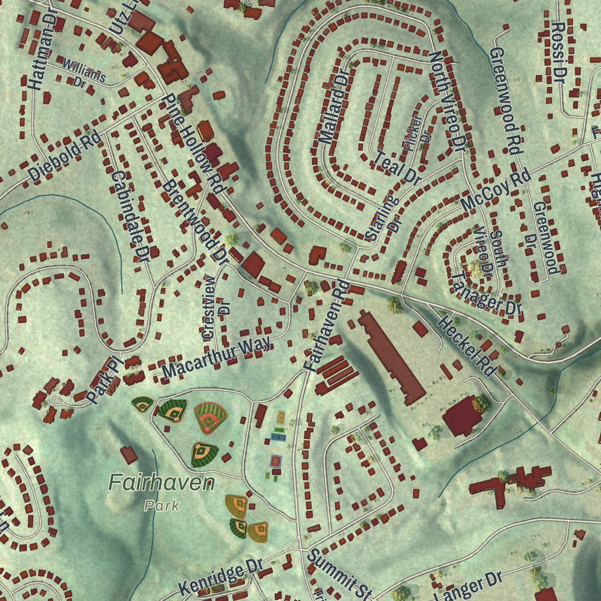 Close-up of the map of Kennedy, Pennsylvania print showing street and building detail
