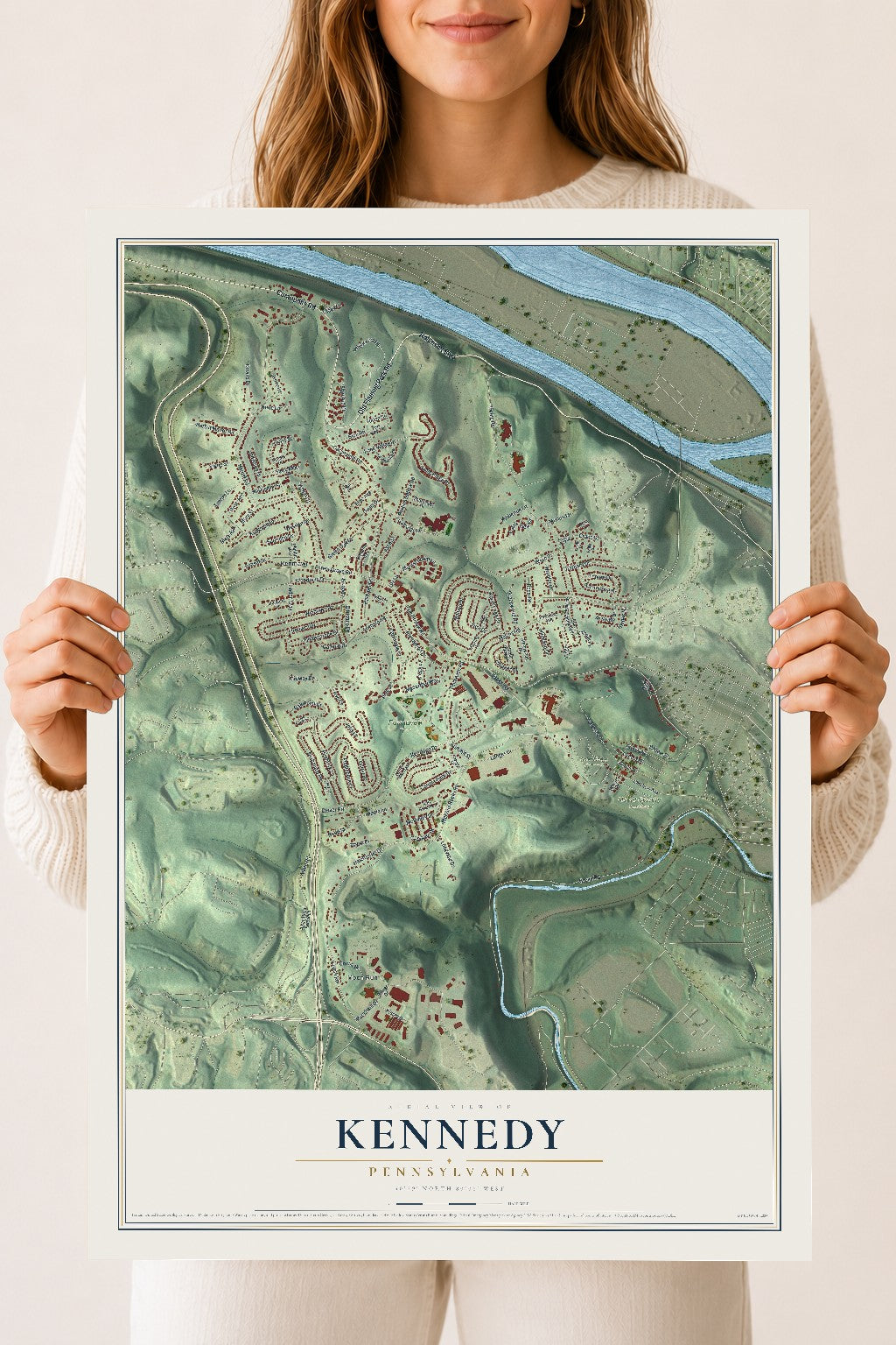 Map of Kennedy, Pennsylvania, 18 x 24 inch unframed archival matte print