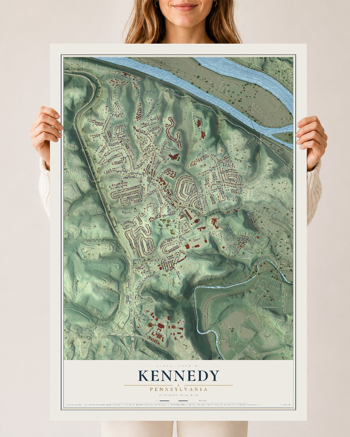 Map of Kennedy, Pennsylvania, 24 x 36 inch unframed archival matte print
