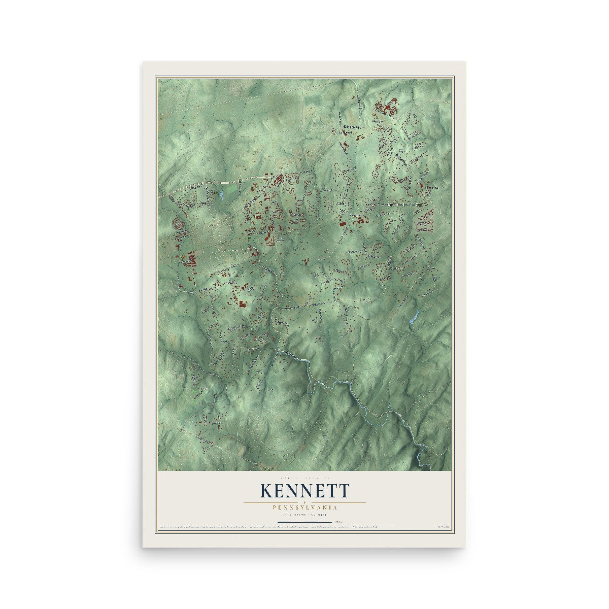 Map of Kennett, Pennsylvania, 12 x 18 inch unframed archival matte print