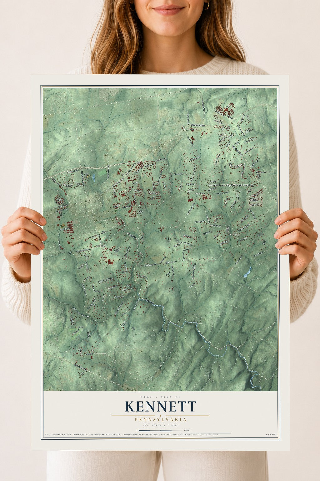 Map of Kennett, Pennsylvania, 18 x 24 inch unframed archival matte print