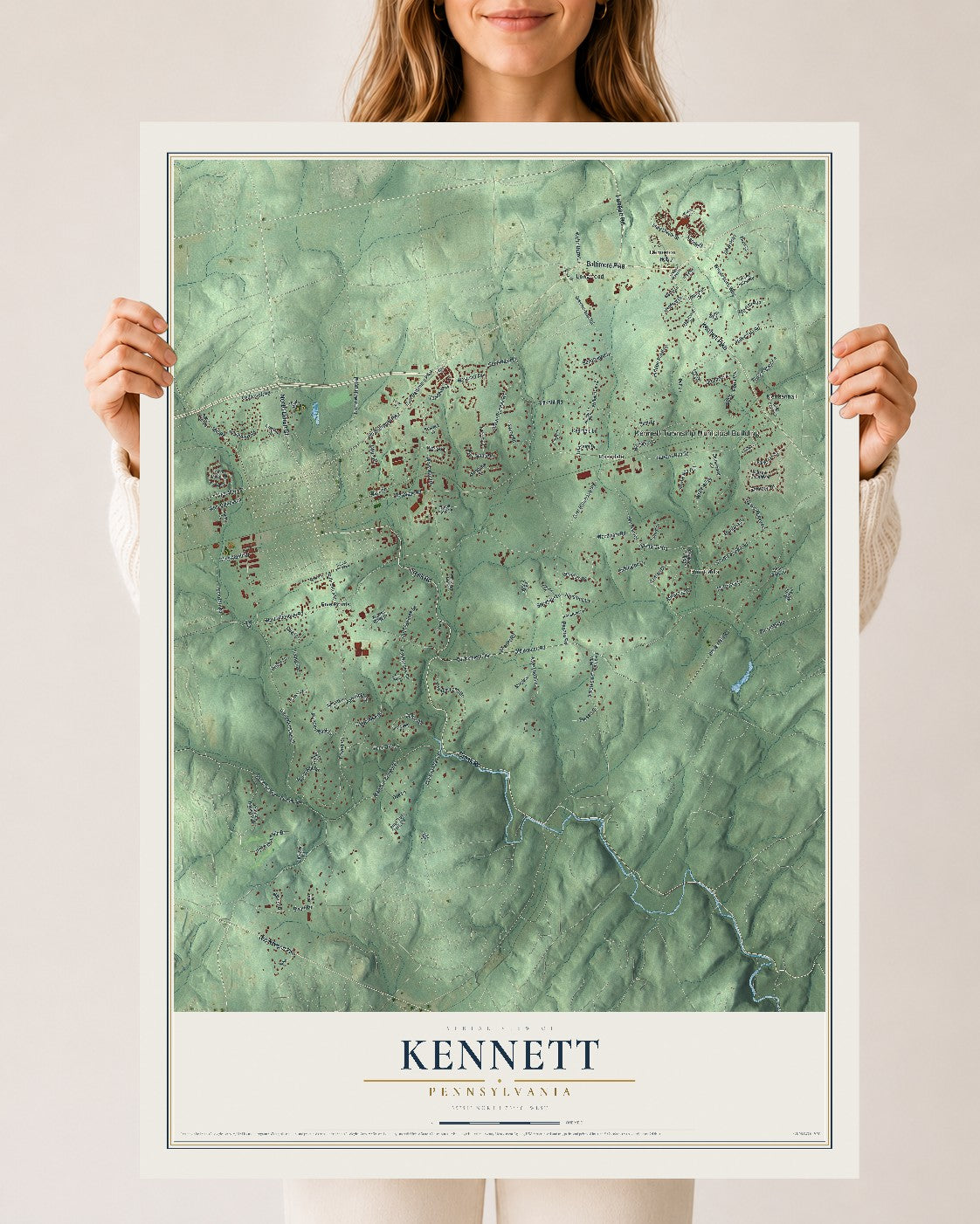 Map of Kennett, Pennsylvania, 24 x 36 inch unframed archival matte print