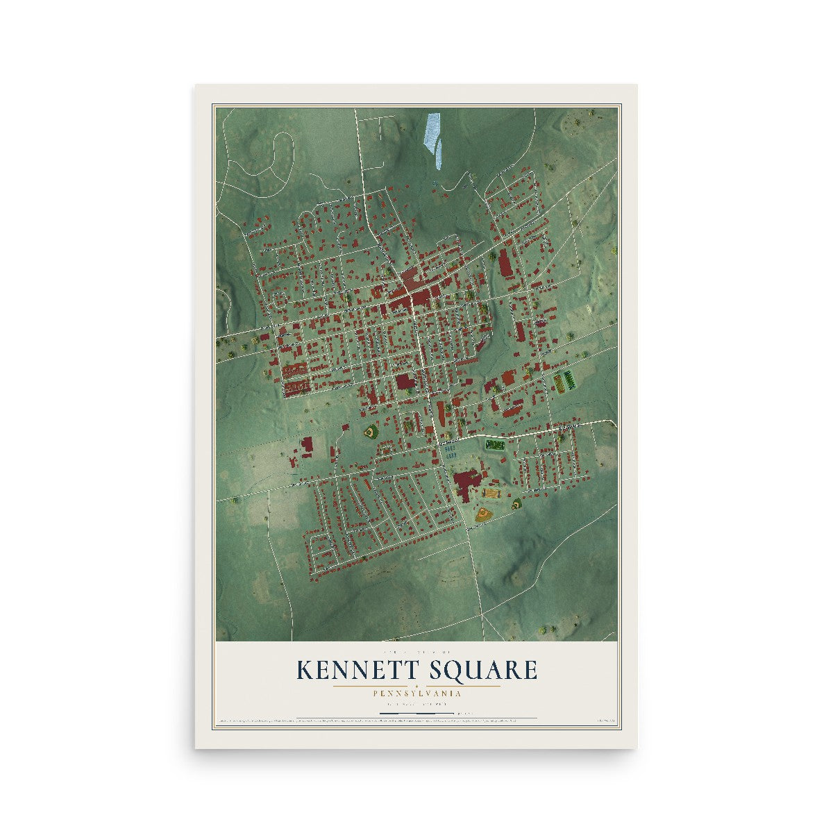 Map of Kennett Square, Pennsylvania, 12 x 18 inch unframed archival matte print