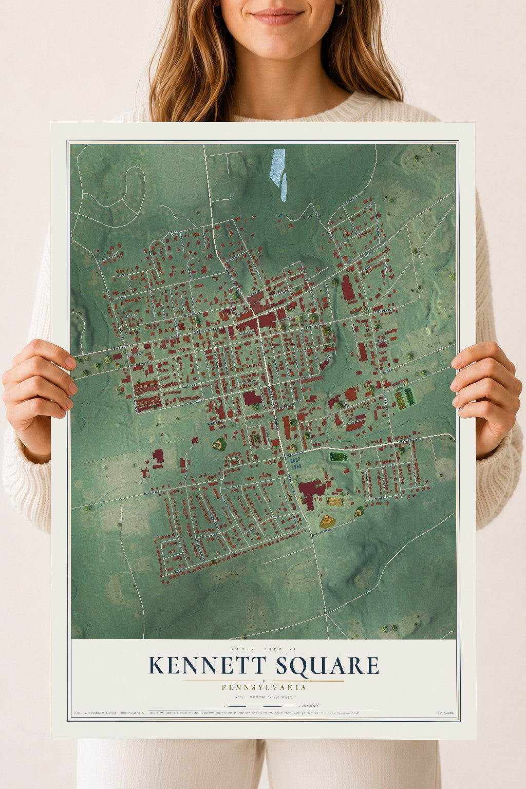 Map of Kennett Square, Pennsylvania, 18 x 24 inch unframed archival matte print