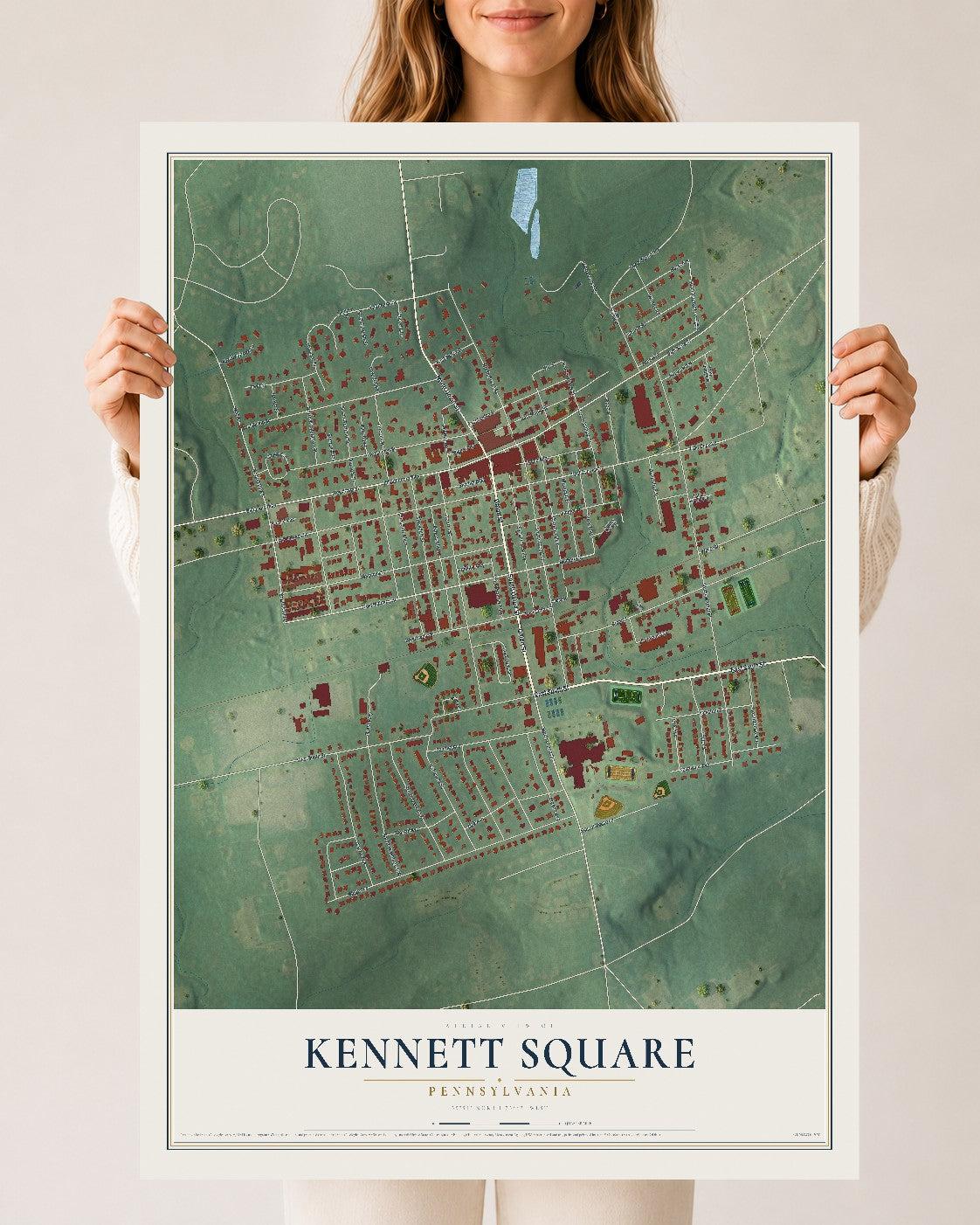 Map of Kennett Square, Pennsylvania, 24 x 36 inch unframed archival matte print