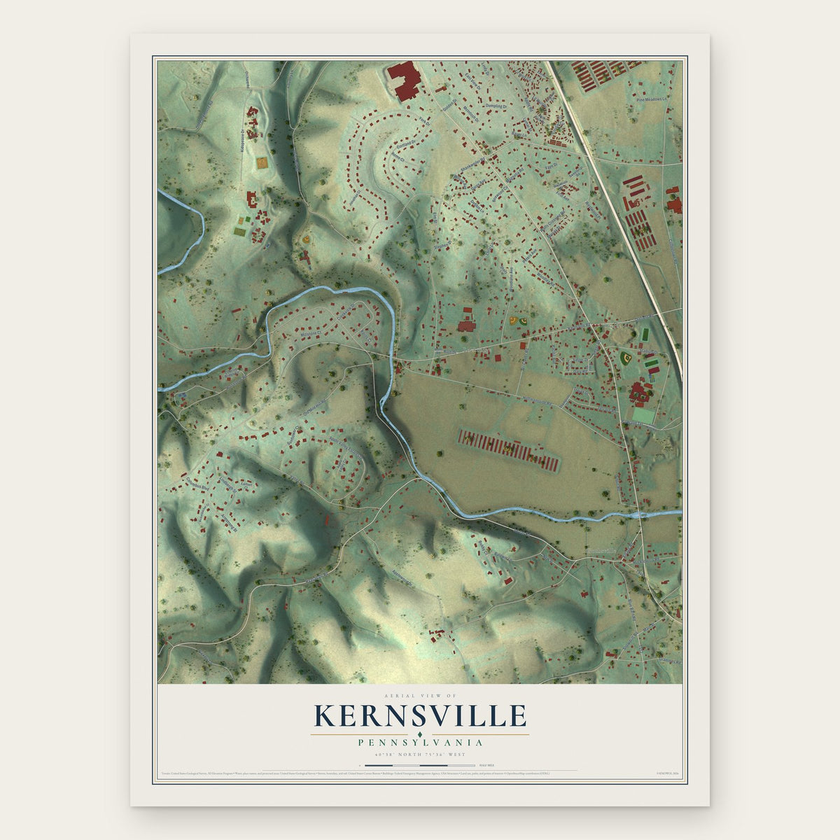 Kernsville, Pennsylvania map print, the full design
