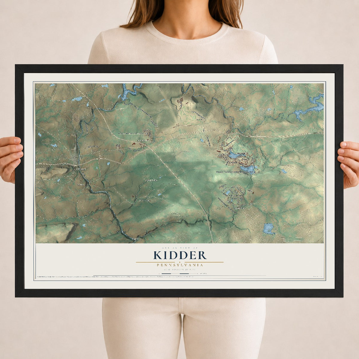 Map of Kidder, Pennsylvania, 18 x 24 inch print in a black wood frame