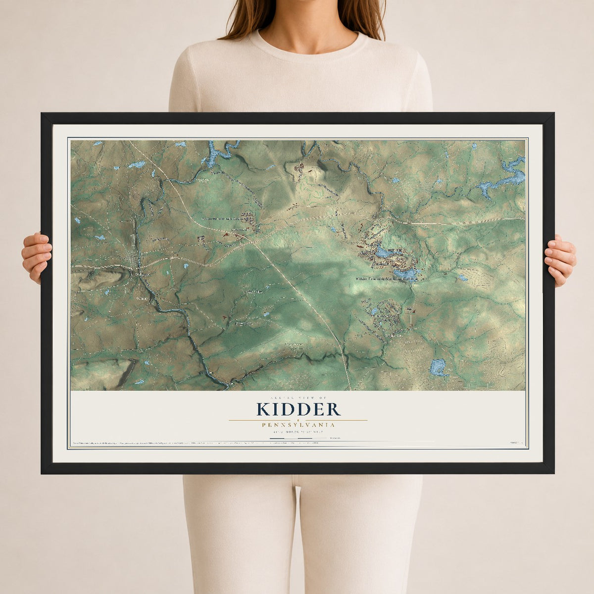 Map of Kidder, Pennsylvania, 24 x 36 inch print in a black wood frame