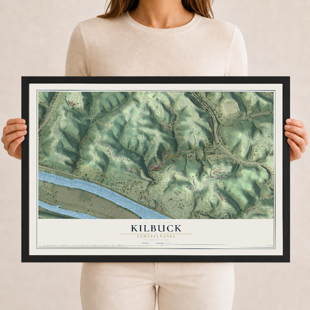 Map of Kilbuck, Pennsylvania, 12 x 18 inch print in a black wood frame