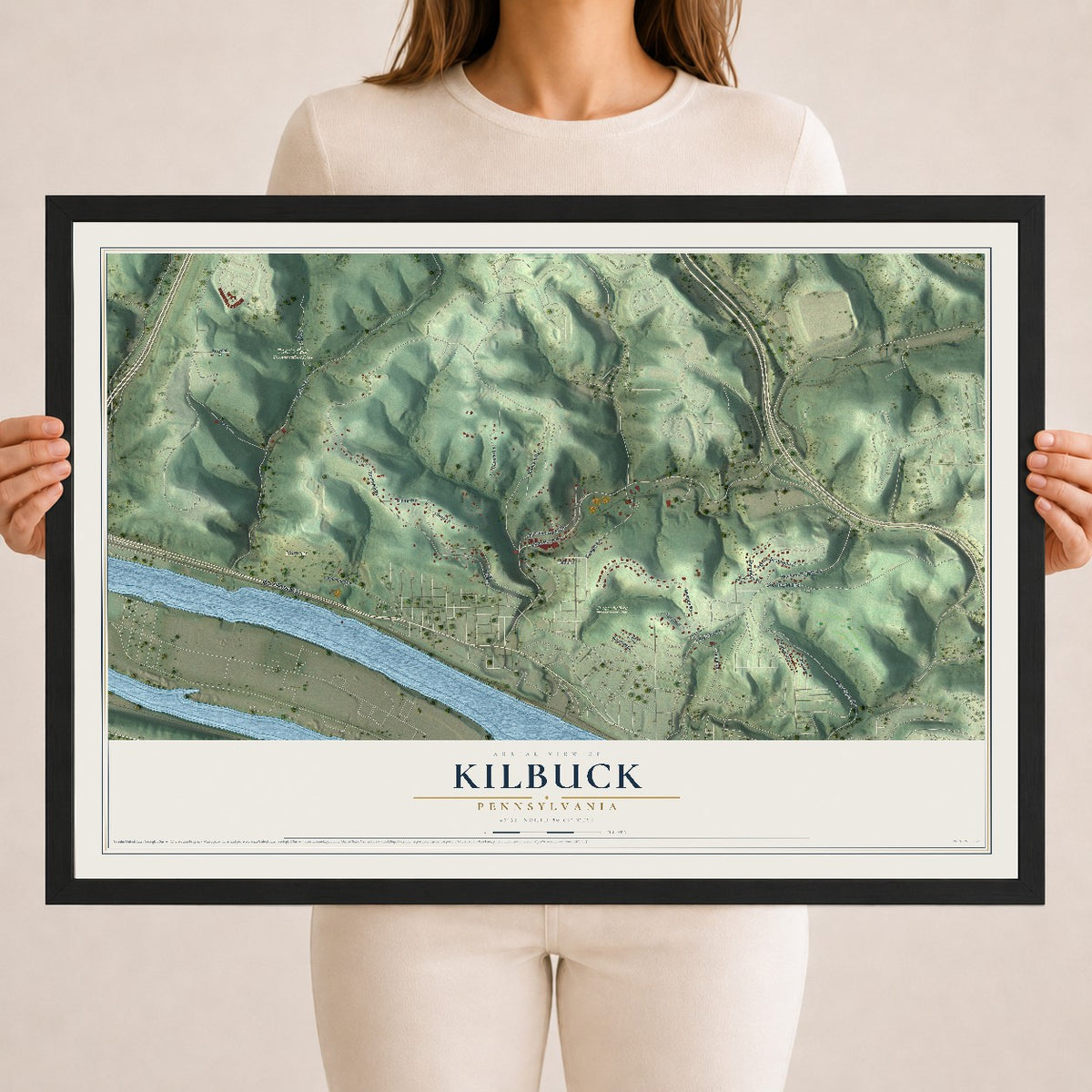 Map of Kilbuck, Pennsylvania, 18 x 24 inch print in a black wood frame