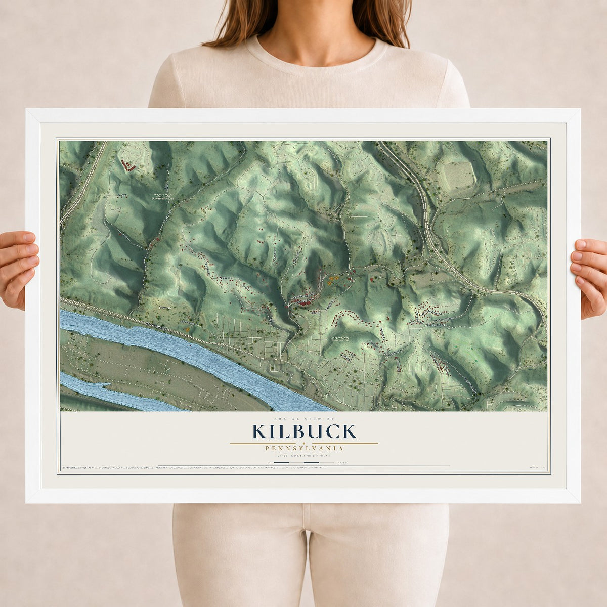 Map of Kilbuck, Pennsylvania, 18 x 24 inch print in a white wood frame