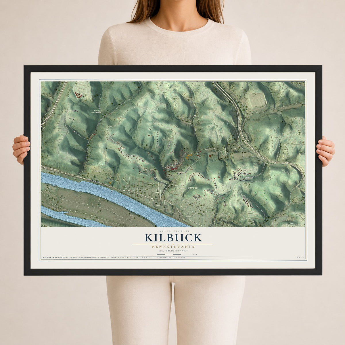 Map of Kilbuck, Pennsylvania, 24 x 36 inch print in a black wood frame