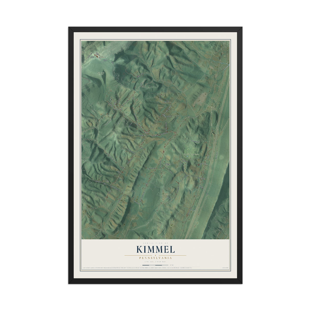 Map of Kimmel, Pennsylvania, 12 x 18 inch print in a black wood frame