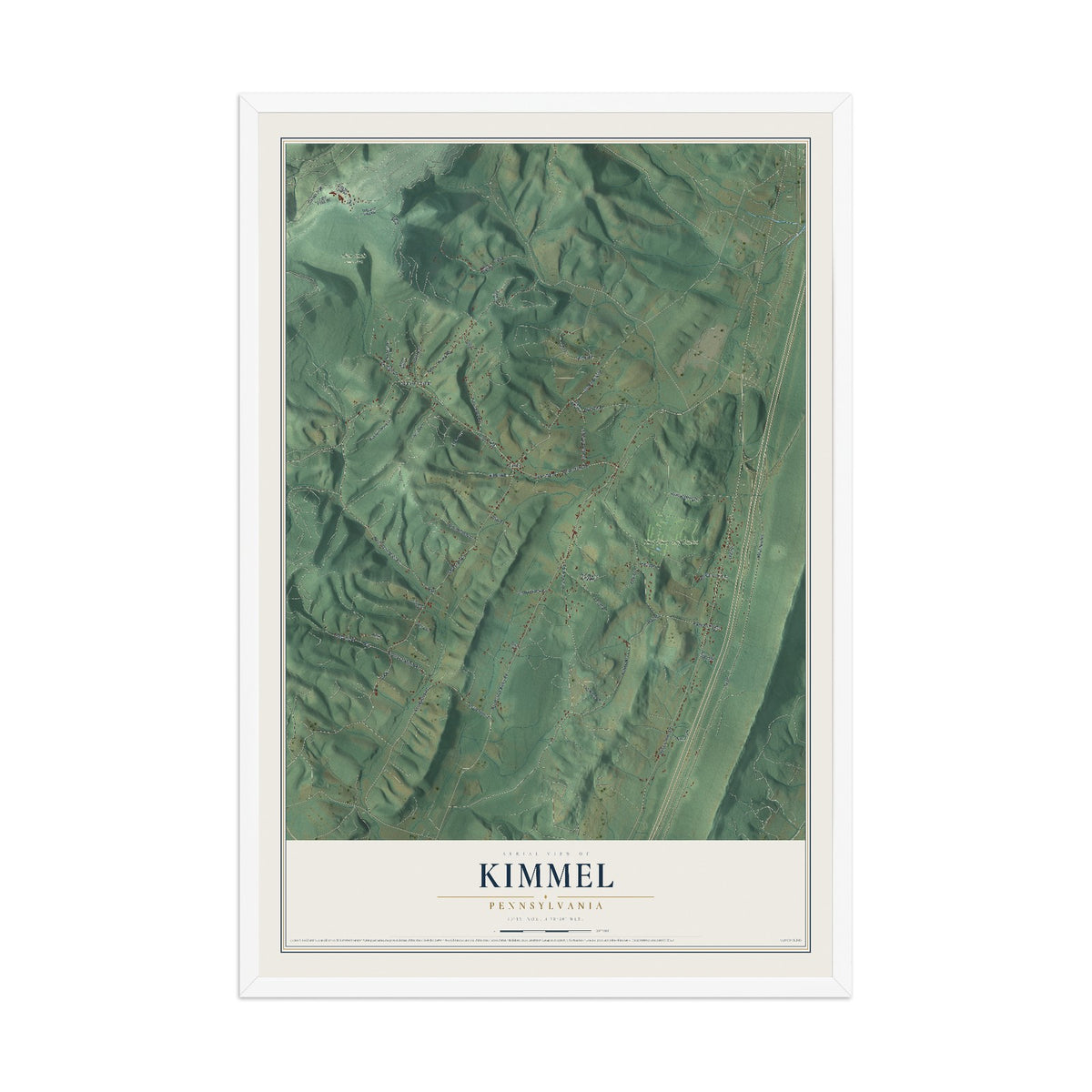 Map of Kimmel, Pennsylvania, 12 x 18 inch print in a white wood frame
