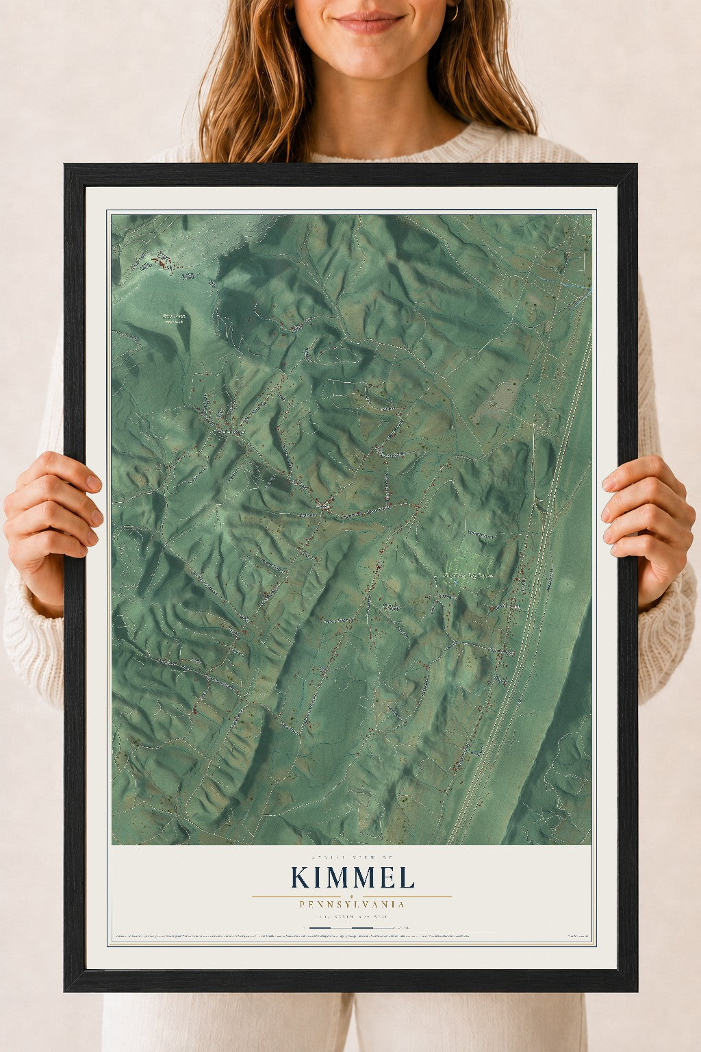 Map of Kimmel, Pennsylvania, 18 x 24 inch print in a black wood frame
