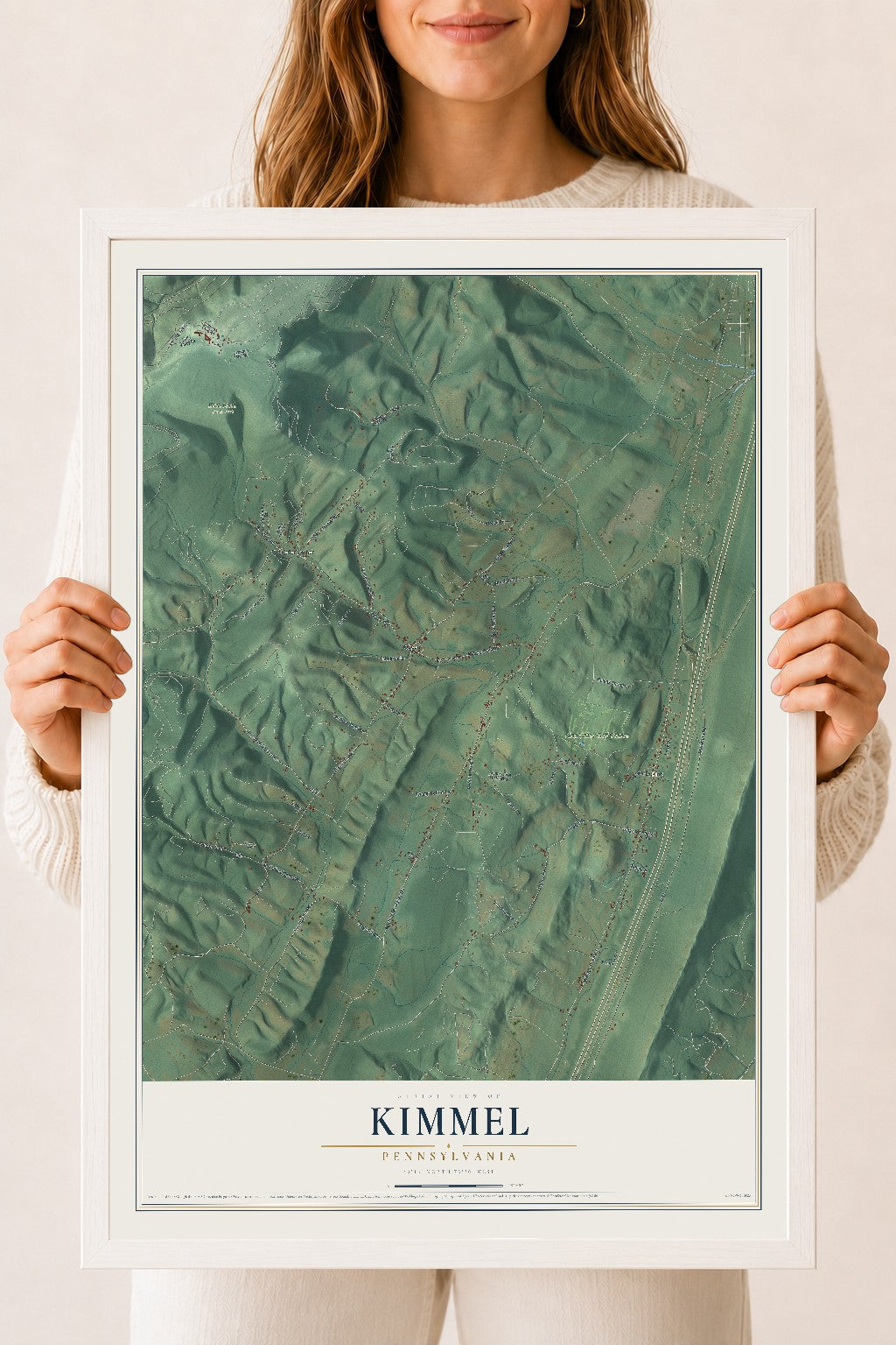 Map of Kimmel, Pennsylvania, 18 x 24 inch print in a white wood frame