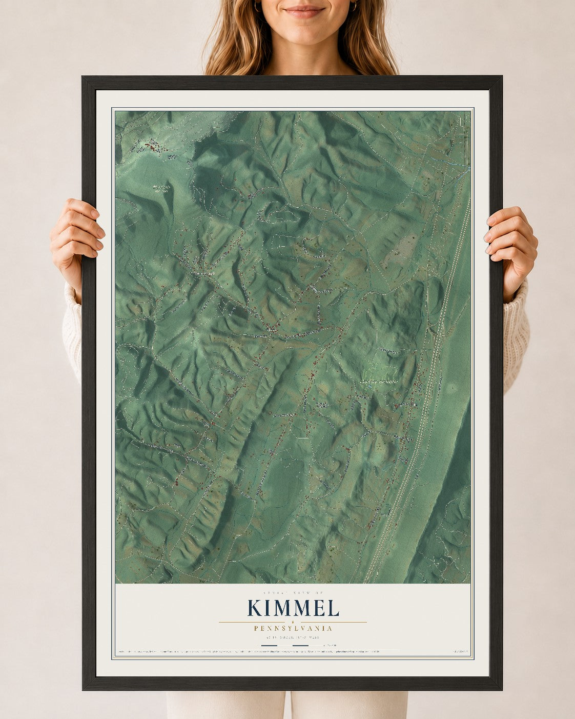 Map of Kimmel, Pennsylvania, 24 x 36 inch print in a black wood frame