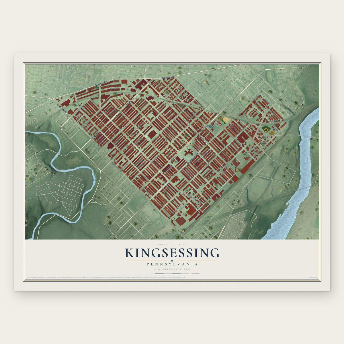 Kingsessing, Pennsylvania map print, the full design