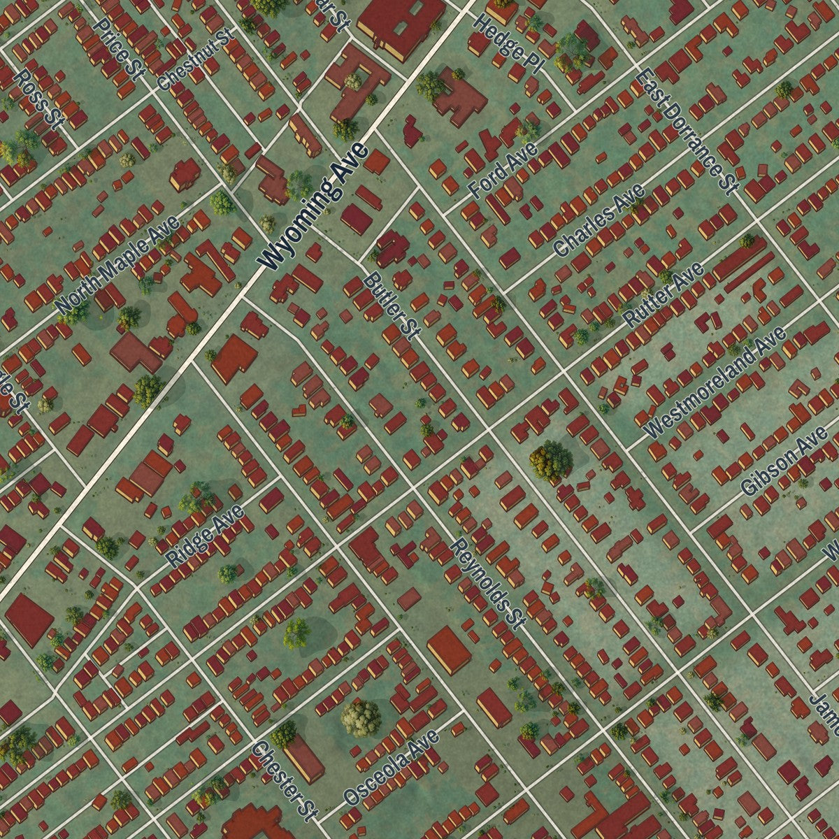 Close-up of the map of the Borough of Kingston, Luzerne County, Pennsylvania print showing street and building detail