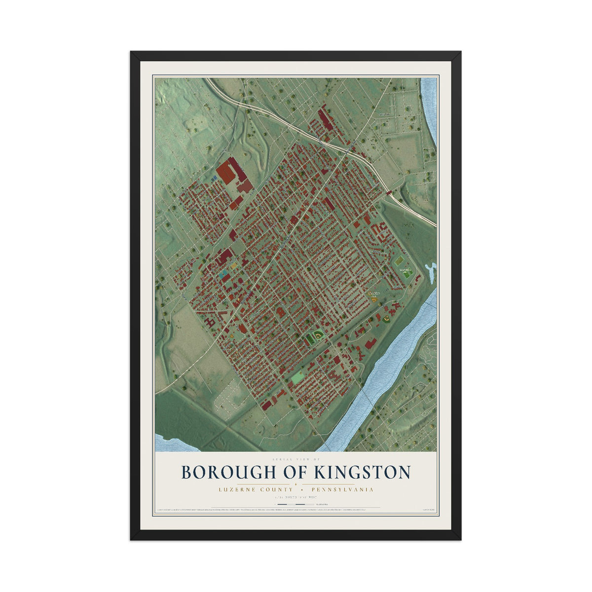 Map of the Borough of Kingston, Luzerne County, Pennsylvania, 12 x 18 inch print in a black wood frame