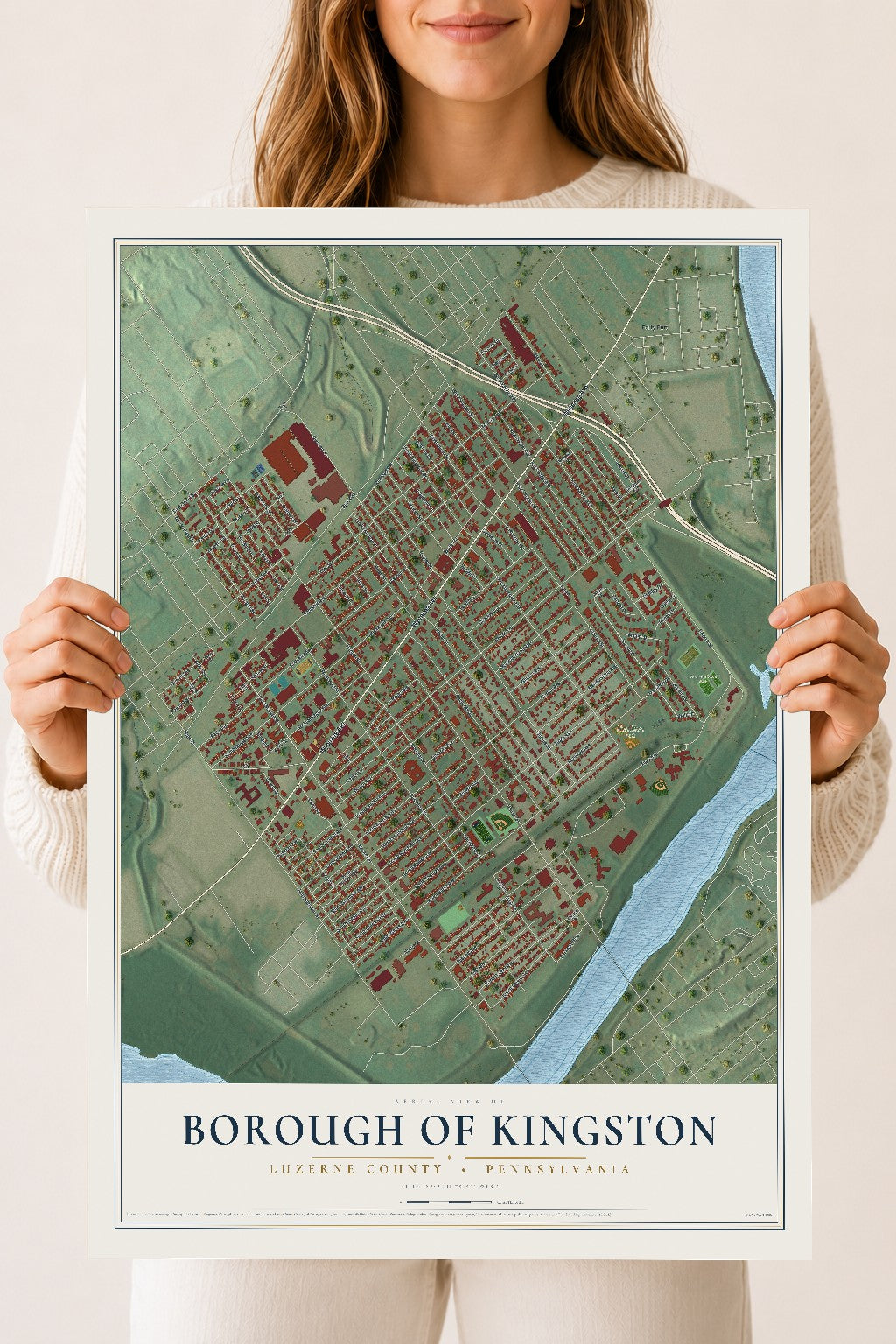 Map of the Borough of Kingston, Luzerne County, Pennsylvania, 18 x 24 inch unframed archival matte print