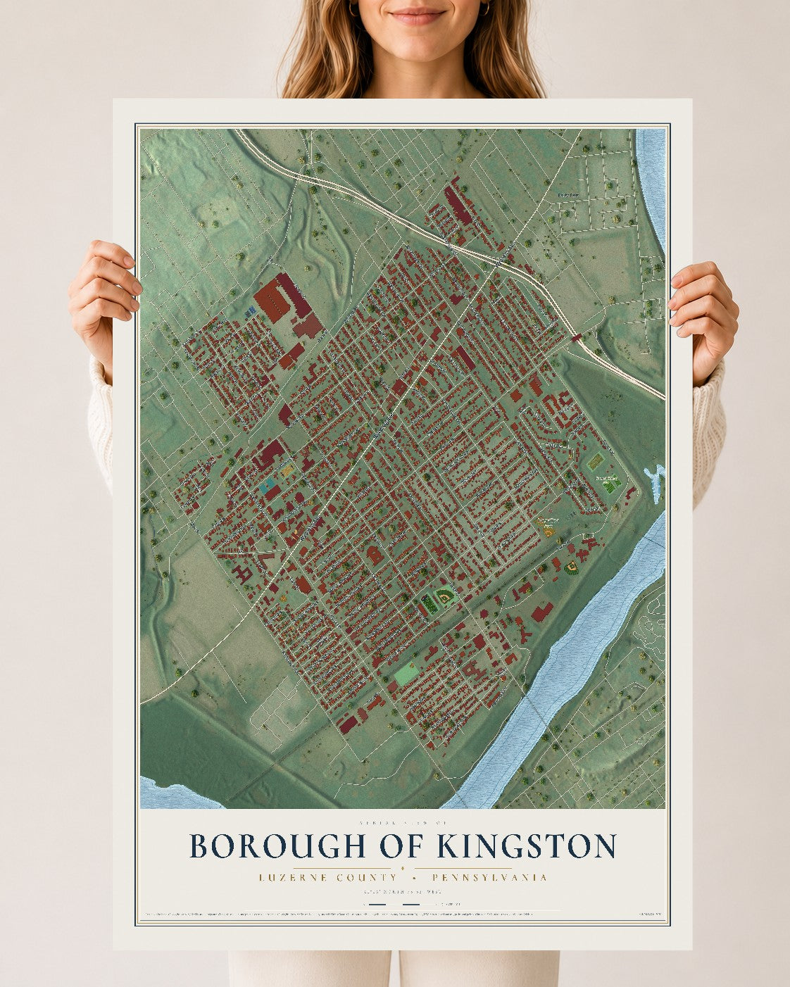 Map of the Borough of Kingston, Luzerne County, Pennsylvania, 24 x 36 inch unframed archival matte print