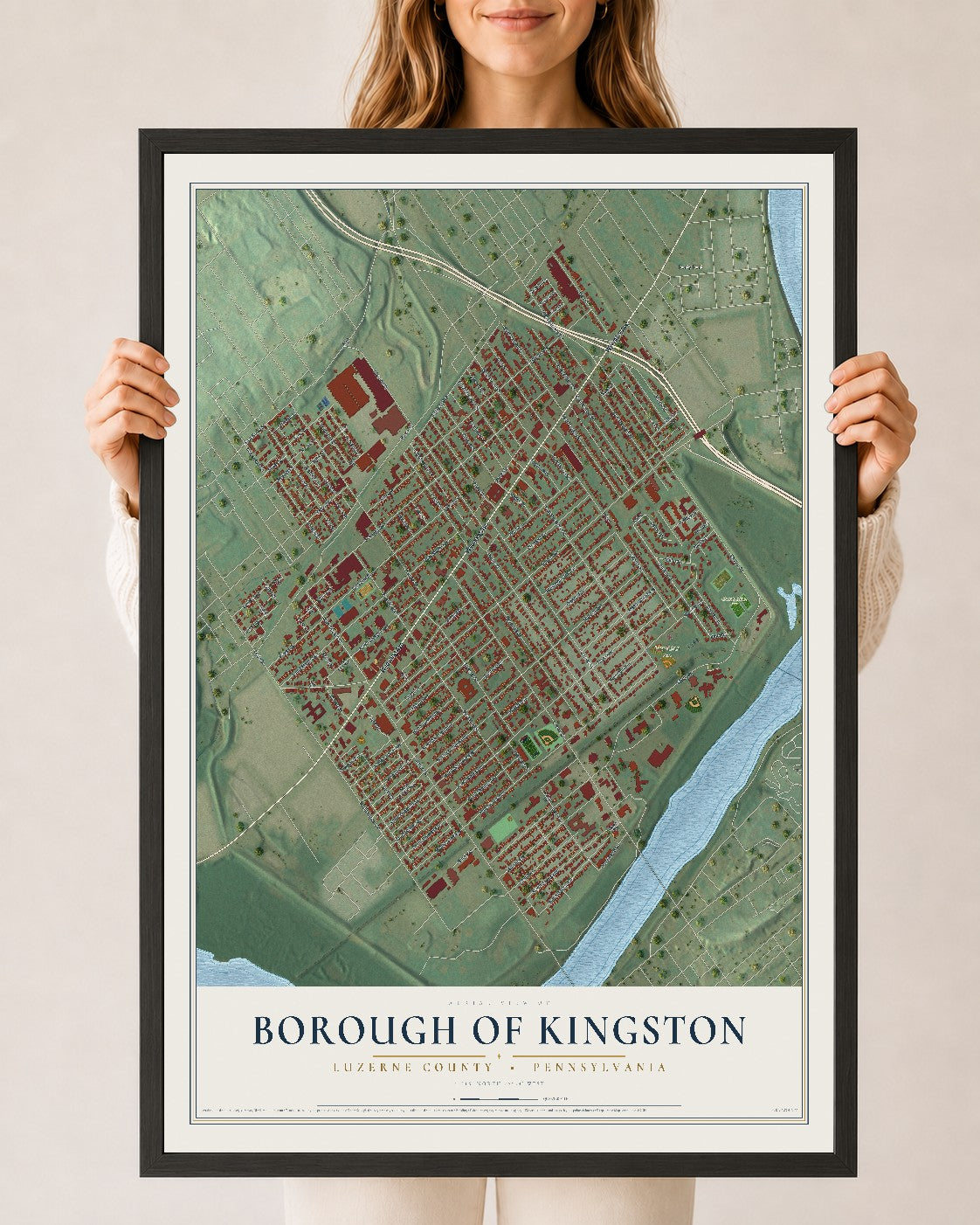 Map of the Borough of Kingston, Luzerne County, Pennsylvania, 24 x 36 inch print in a black wood frame
