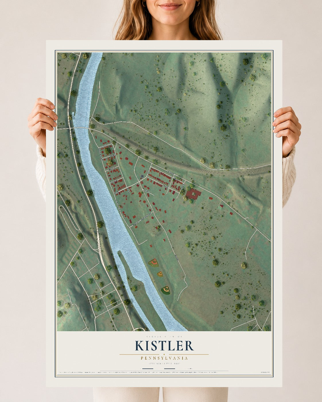 Map of Kistler, Pennsylvania, 24 x 36 inch unframed archival matte print